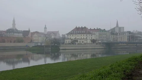 Landscape of Opole with bridge on the river 스톡 동영상 83047281