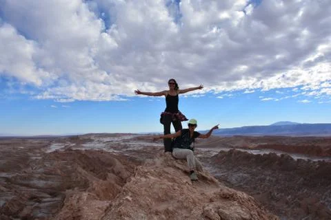 Landscape or rocks, volcano and nature in Atacama desert, Chile Stock Photos