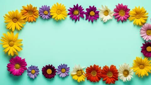 Landscape oriented blank frame encircled by a diverse mix of colorful flowers Stock Illustration