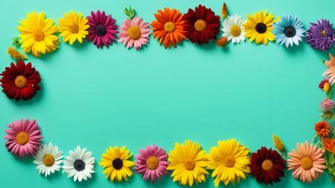 Landscape oriented blank frame encircled by a diverse mix of colorful flowers Stock Illustration