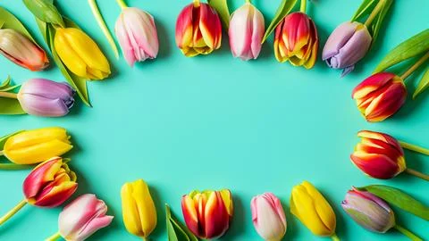 Landscape oriented blank frame encircled by a diverse mix of colorful flowers Stock Illustration