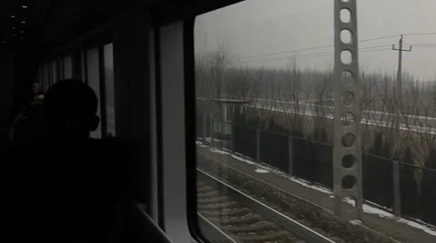 Landscape outside the train's window Stock Footage 4073736