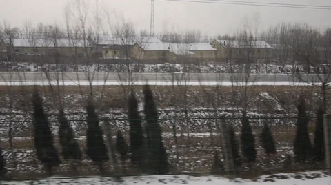 Landscape outside the train's window Stock Footage 4073984