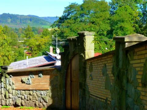 Landscape over wall Stock Photos