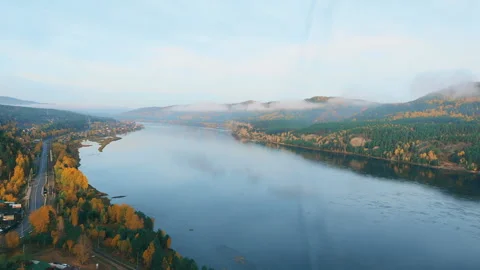 Landscape overlooking the river and sky with clouds, timelapse 스톡 동영상 95775926