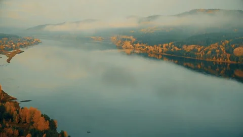 Landscape overlooking the river and sky with clouds, timelapse Stock Footage 95827660