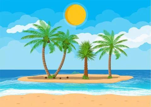 Landscape of palm tree on beach Stock Illustration