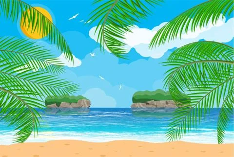 Landscape of palm tree on beach Stock Illustration