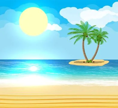 Landscape of palm tree on beach Stock Illustration
