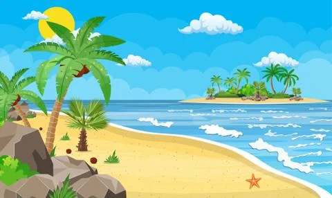 Landscape of palm tree on beach. 스톡 일러스트