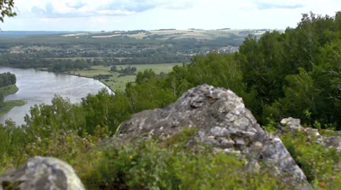 Landscape panorama with river view from above Stock Footage 32507000