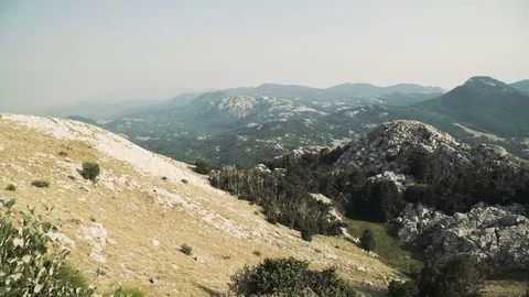 Landscape panorama view from above to the mountains and the city. Montenegro Stock Footage 81036616
