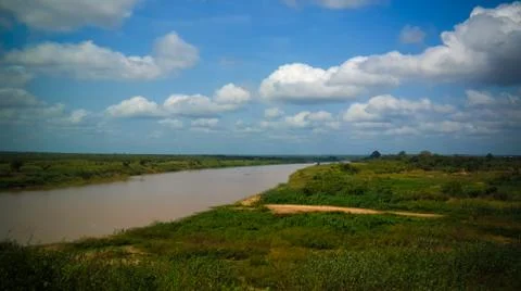 Landscape panorama view to White Volta river , Ghana Stock Photos