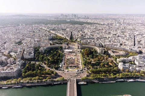 Landscape of Paris from the top floor of the Eiffel Tower View of the Troc... Fotos Stock