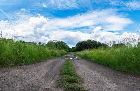 Landscape of path among fields in western Poland with bright colors Stock-Fotos