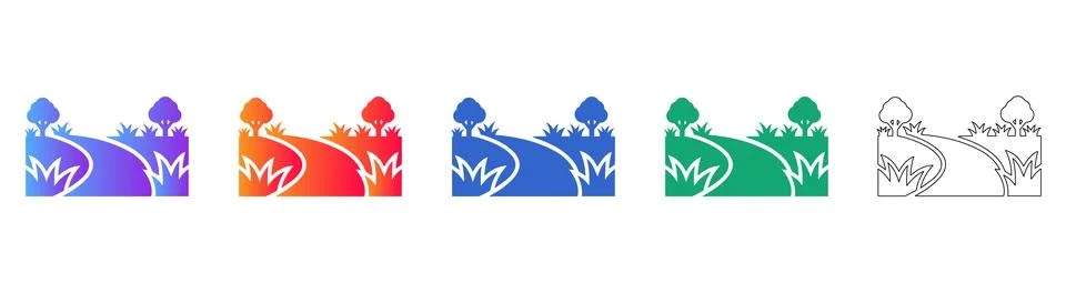 Landscape Path Icon Set with Gradient and Line Art Illustrazione stock