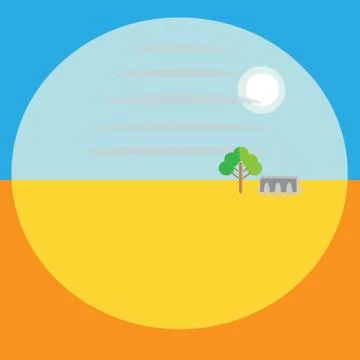 Landscape perspective is a flat image background sun Stock Illustration