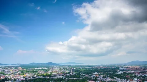 Landscape of Phuket Town view from Rang Hill with moving cloud. 4K Resolution Stock Footage 76237166