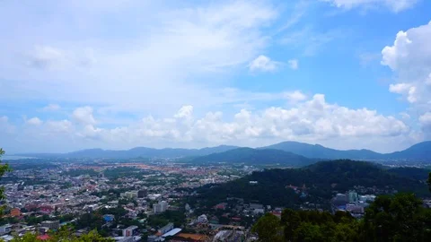 Landscape of Phuket Town view from Rang Hill with moving cloud. 4K Resolution Stock Footage 76237456