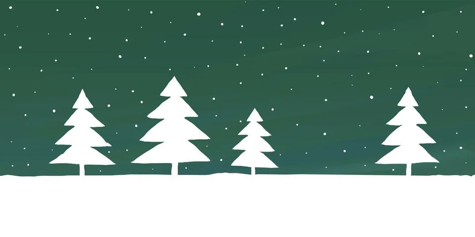 Landscape with pine tree and snowfall at night childish style vector illust.. Stock Illustration