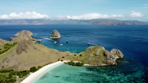 Landscape of a pink beach, high drone view going forward view Stock Footage 276159465