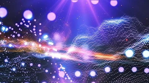 Landscape of the planet from deep space. Made from magical  glowing particles. Видео 276602023