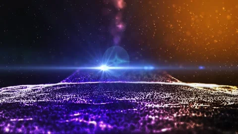Landscape of the planet from deep space. Made from magical  glowing particles. Stock Footage 276610907