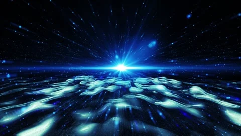 Landscape of the planet from deep space. Made from magical  glowing particles. Stock Footage 276657589
