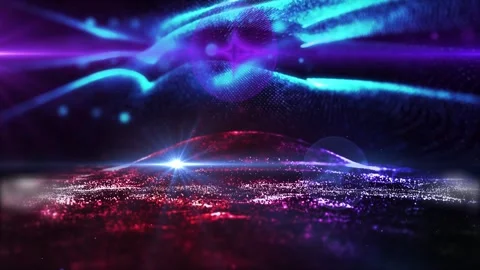 Landscape of the planet from deep space. Made from magical  glowing particles. Stock Footage 277958029