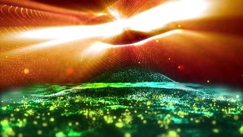 Landscape of the planet from deep space. Made from magical  glowing particles. Stock Footage 277958351