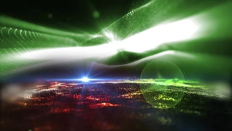 Landscape of the planet from deep space. Made from magical  glowing particles. Stock Footage 277958365