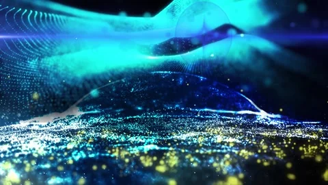 Landscape of the planet from deep space. Made from magical  glowing particles. Stock Footage 277958411