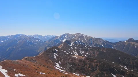 Landscape of Polish mountain range Tatry with partly covered woth snow Stock Footage 121371489