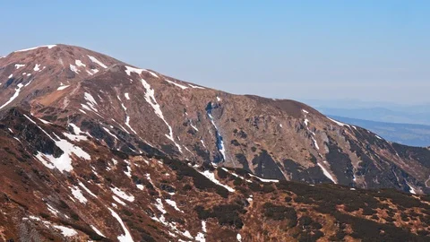 Landscape of Polish mountain range Tatry covered with snow and valley Stock Footage 121926236