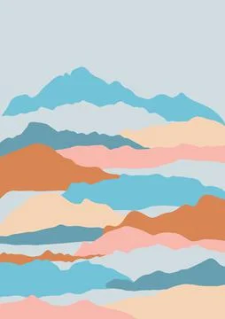 Landscape poster. Minimal background pattern vector. Abstract Mountain blue and Stock Illustration