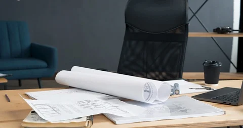 The Landscape of professional Workplace of Architect or Engineer in Loft Office Vídeo Stock 126159032