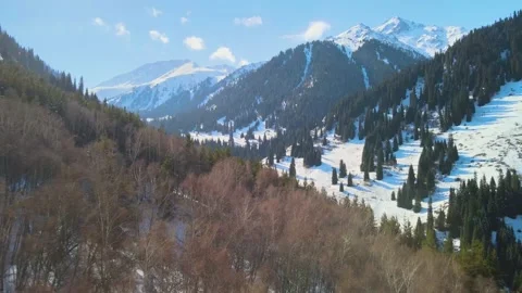 Landscape with a quadrocopter in the mountains in winter. Stock Footage 148489571