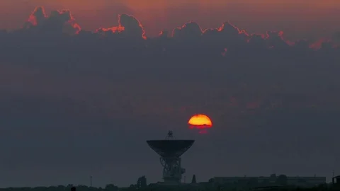 Landscape of radar installation at sunset, time lapse Stock Footage 78024973