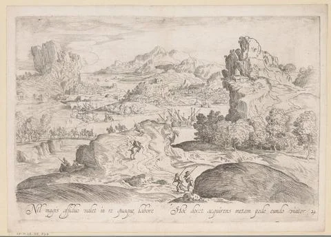 Landscape with raising soldiers; Nil Magis Assiduo Valet in Re Quaque Labo... Stock Photos