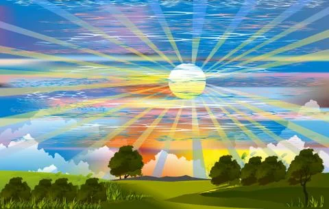 Landscape with rays Stock Illustration