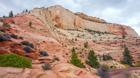 Landscape of Red and White Sandstone Cliffs in Zion National Park, Utah, USA Stock Footage 331998669