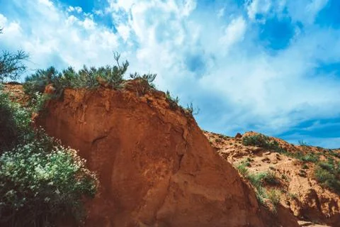 The landscape of the red mountains Stockfoto's
