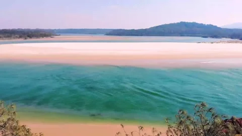 Landscape from red rock beach drone in Coffs Coast, Australia Stock Footage 196225189