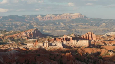 Landscape of red rock formations called 'hoodoos' in Bryce Canyon, Utah. USA. Stock Footage 295648072