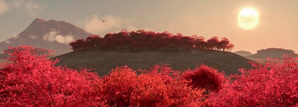 Landscape with red trees Stock Illustration