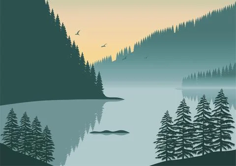 Landscape reflected in the lake vector Stock Illustration