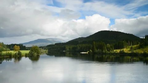 Landscape with reflection in the river Near Harran, Fiskumfoss, Grong, Norway Stock Footage 130541271