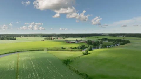 Landscape with river and blue sky and farm in summer in Finland Stock Footage 200930461