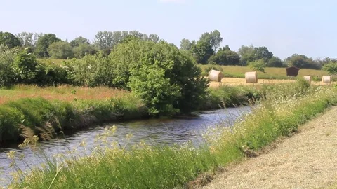 Landscape river and fields Stock Footage