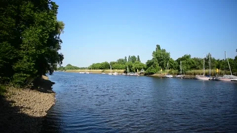 Landscape of a river with boats Stock Footage 243892180